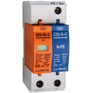 OBO V25-B+C1+NPE : Chống sét 2P In 60kA, N-PE